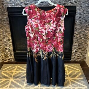 Floral Midi Dress - Pink, Red and Black